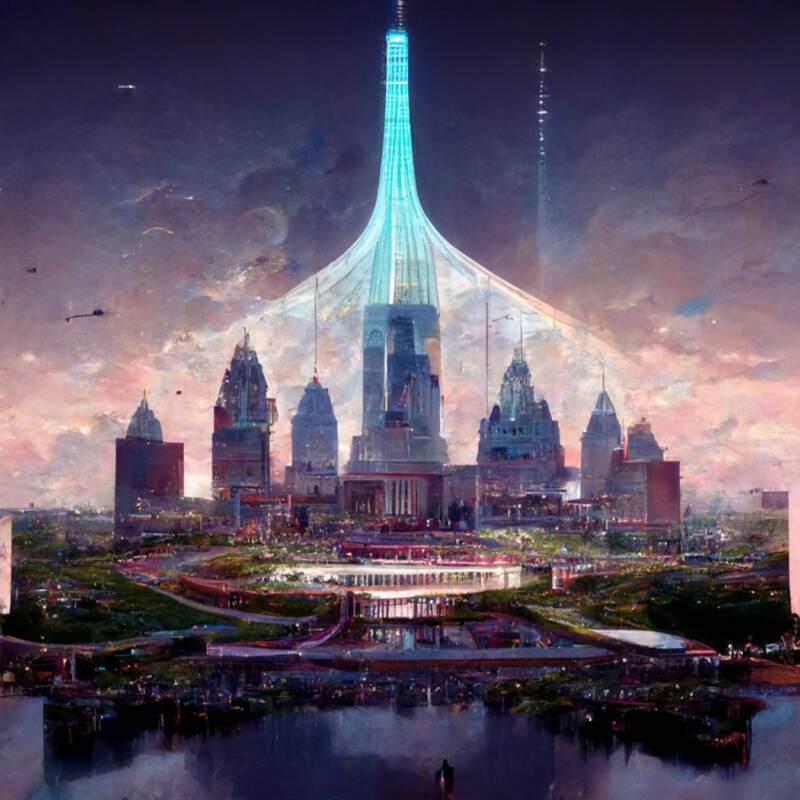 AI Future Utopian Masonic Philadelphia Skyline 2