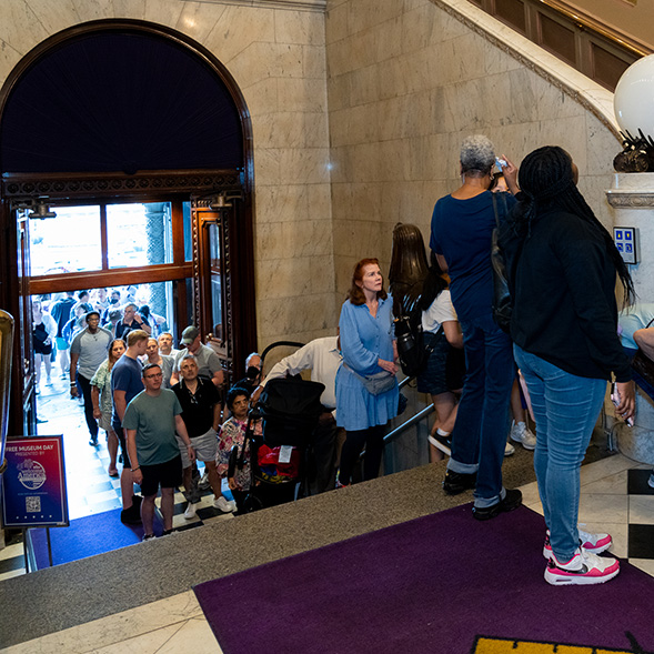 people entering the Masonic Temple for a free museum day